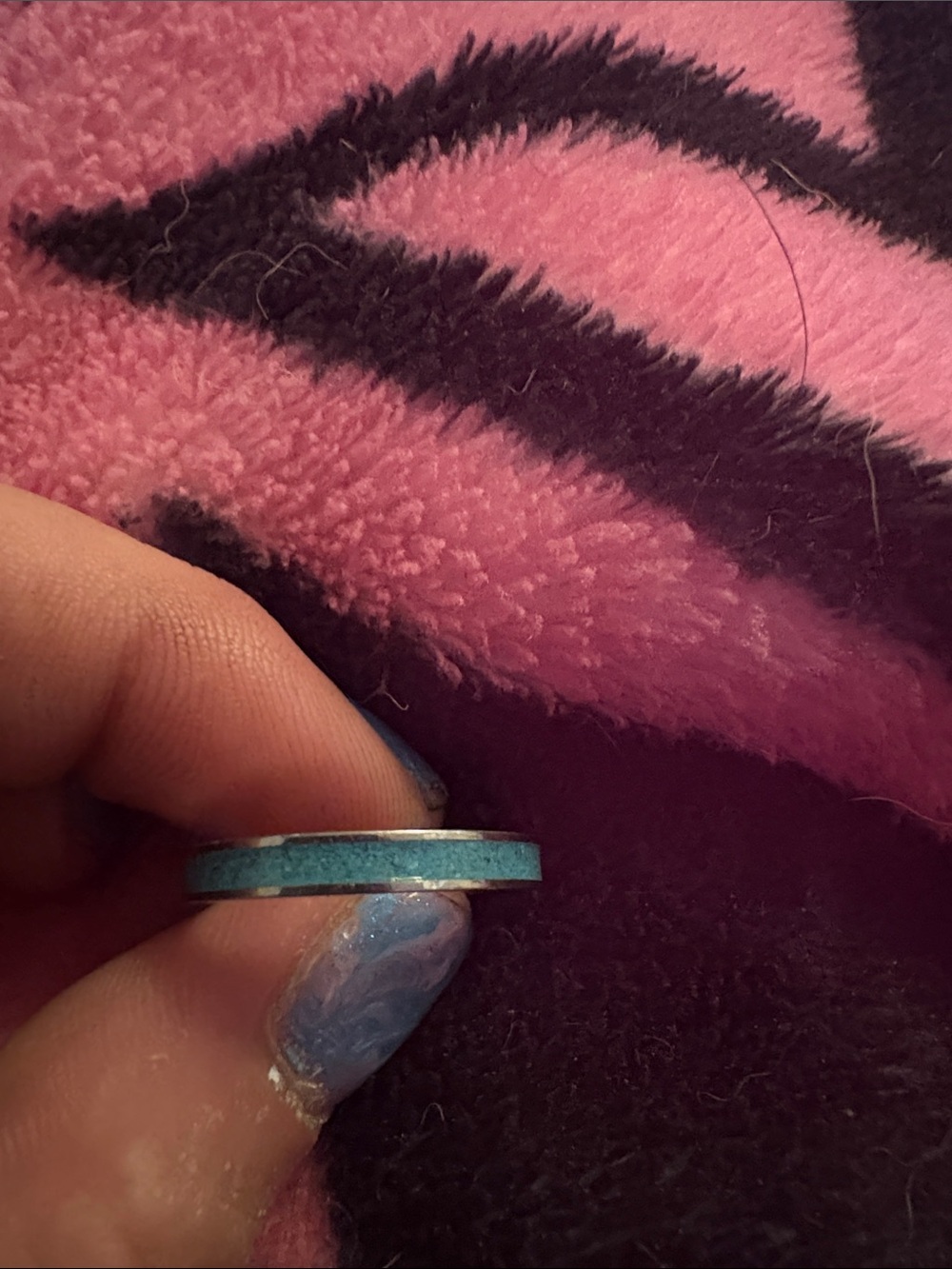 Turquoise Inlay Band Ring - Thin Blue Accent